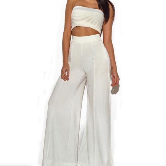 White Stretch Crepe two-piece pantsuit - Picture 2 of 2
